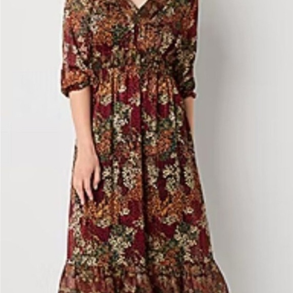Frye Floral Brown Long Sleeve Maxi Dress in Autumn Mix - Picture 2 of 11